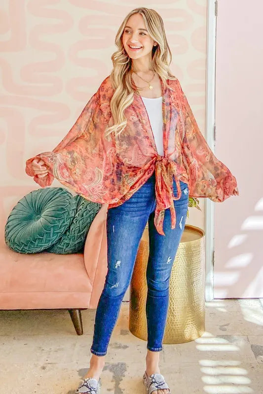 And The Why Front Tie Knot Oversized Print Top - Lilixa.store