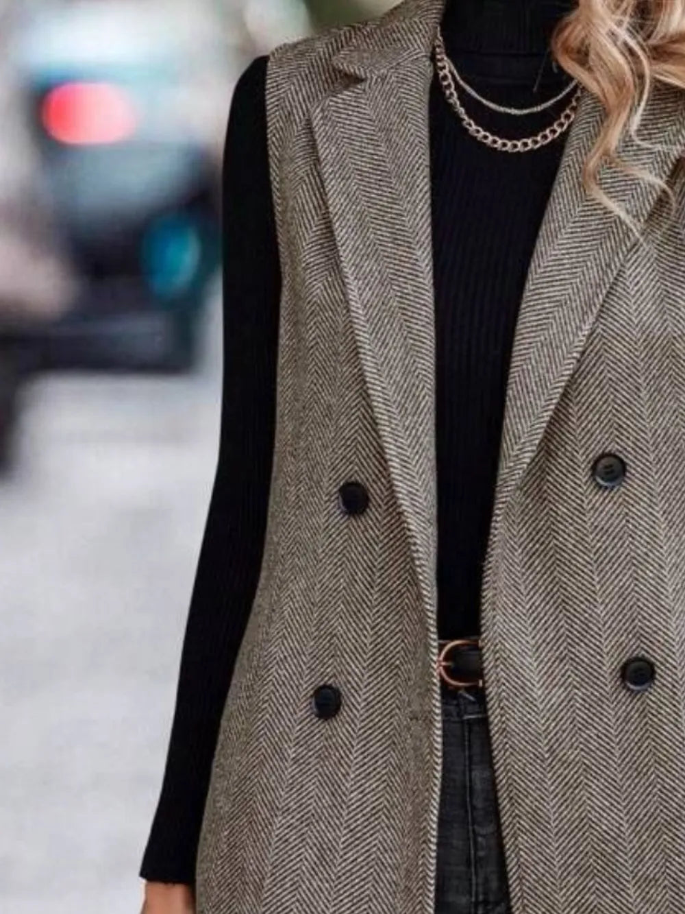 Buttoned Collared Neck Longline Vest Coat, view 7