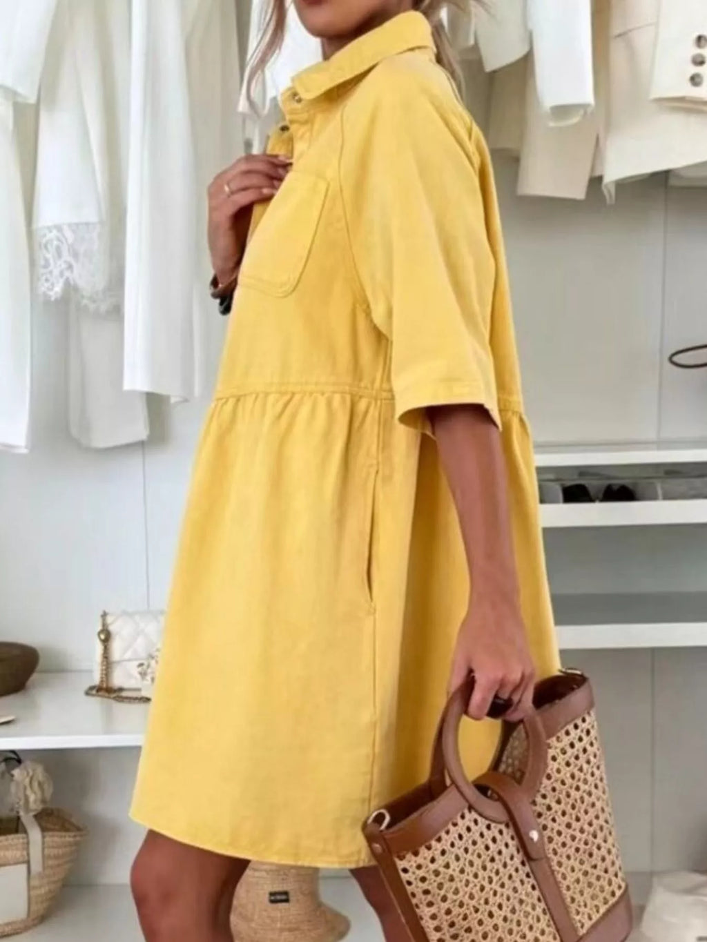 Button Up Denim Shirt Dress - Lilixa.store