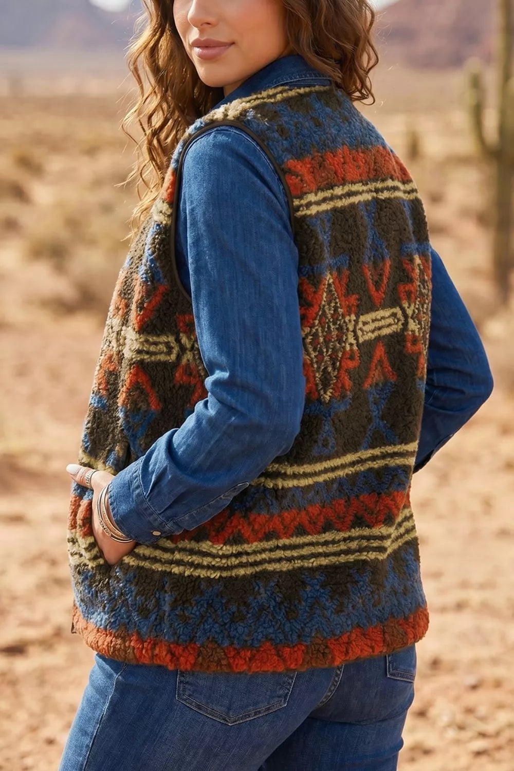 Patterned Fleece Vest Coat - Lilixa.store