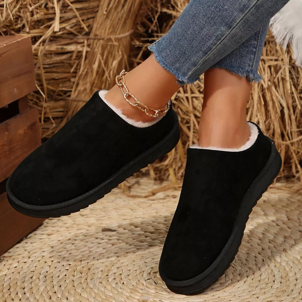 Round Toe Plush Lined Ankle Boots - Lilixa.store