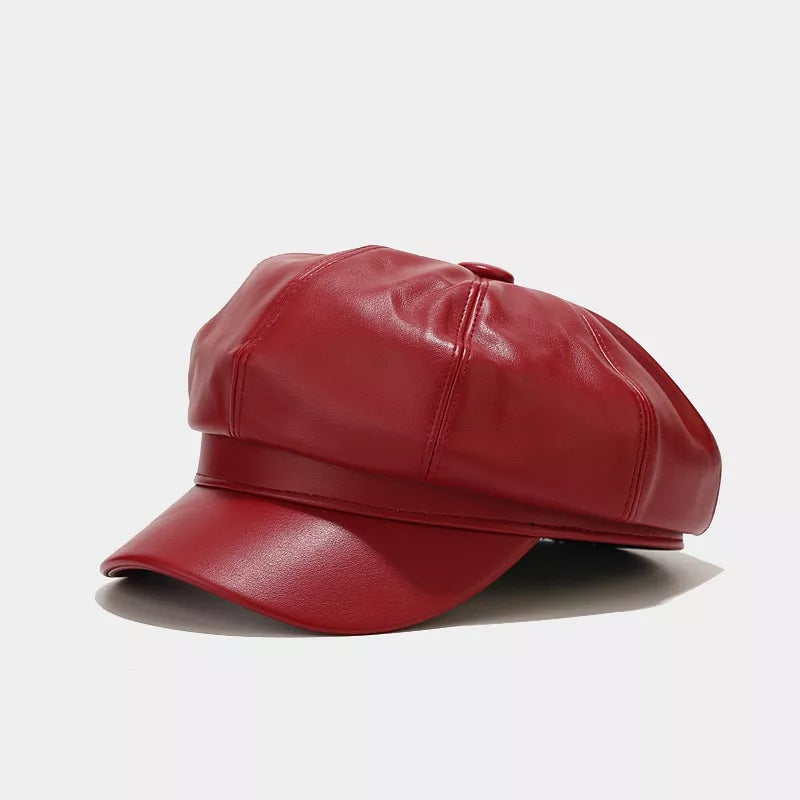 Faux Leather Newsboy Hat - Lilixa.store