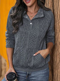 Perfee Textured Quarter Snap Long Sleeve Sweatshirt - Lilixa.store