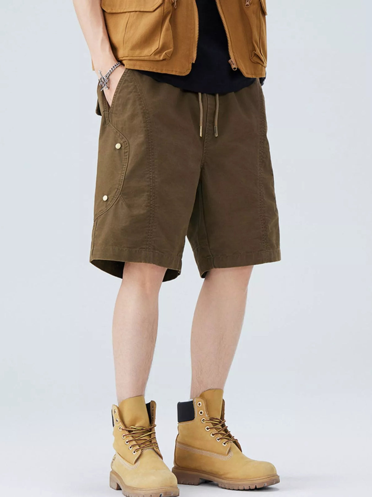Men's Plus Size Casual Cargo Shorts in Coffee Color, view 3