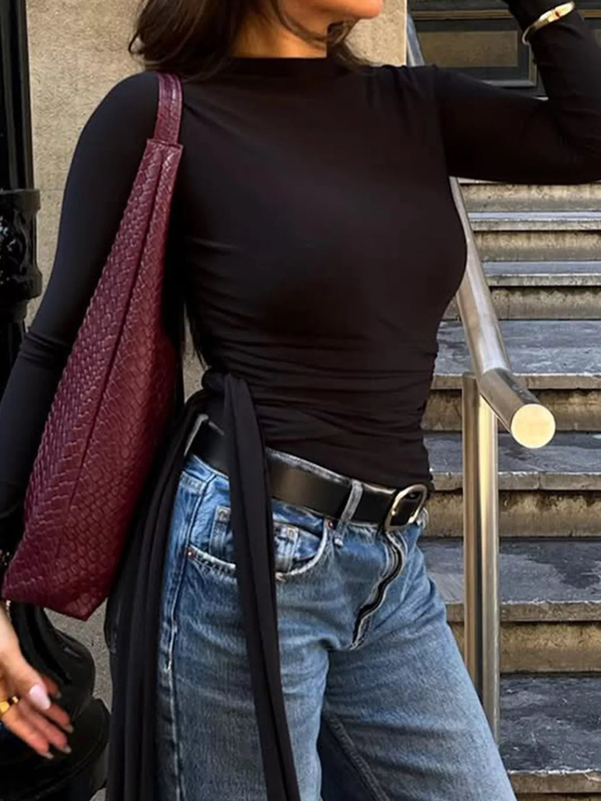 Mock Neck Long Sleeve T-Shirt