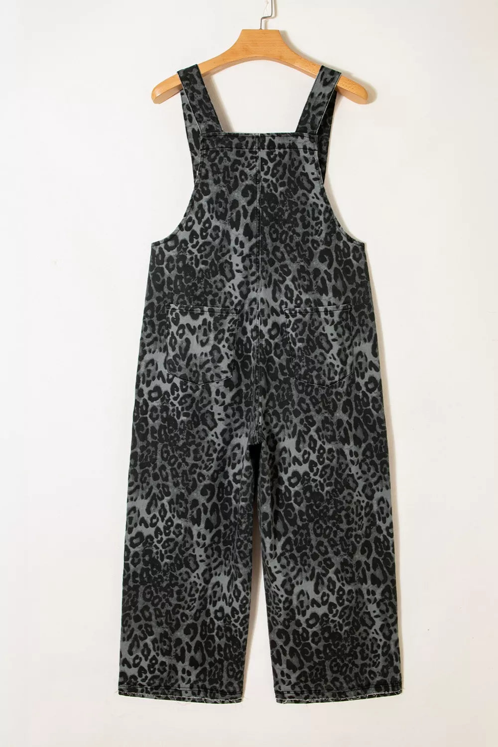 Leopard Print Button Adjustable Straps Cropped Loose Denim Overalls - Lilixa.store