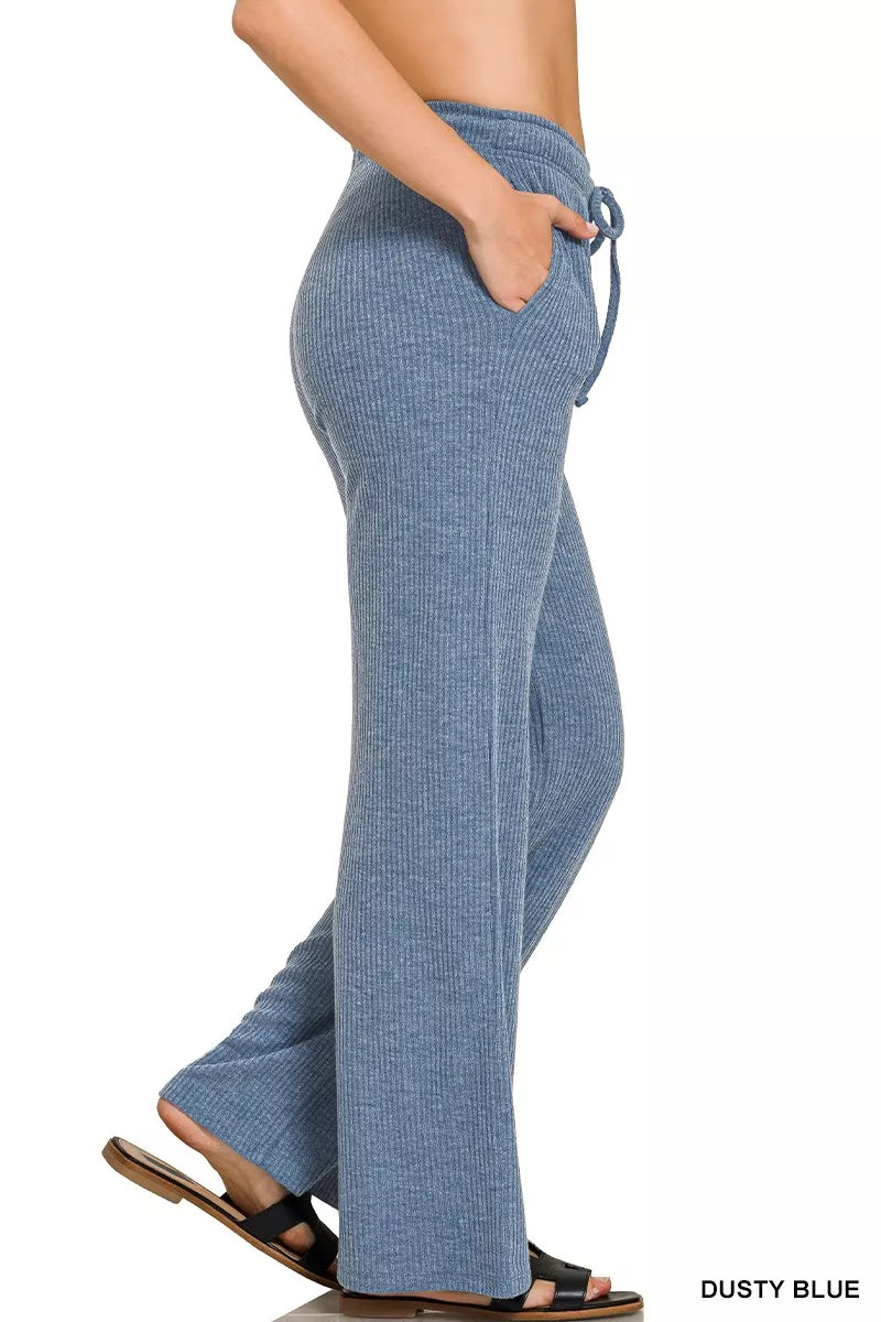 Zenana Ribbed Drawstring Lounge Pants - Lilixa.store