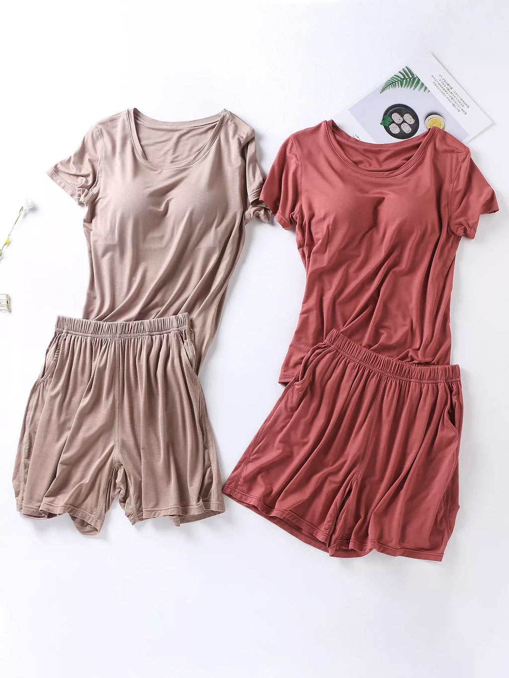 Plus Size Padded Round Neck Modal T-Shirt and Shorts Set - Lilixa.store