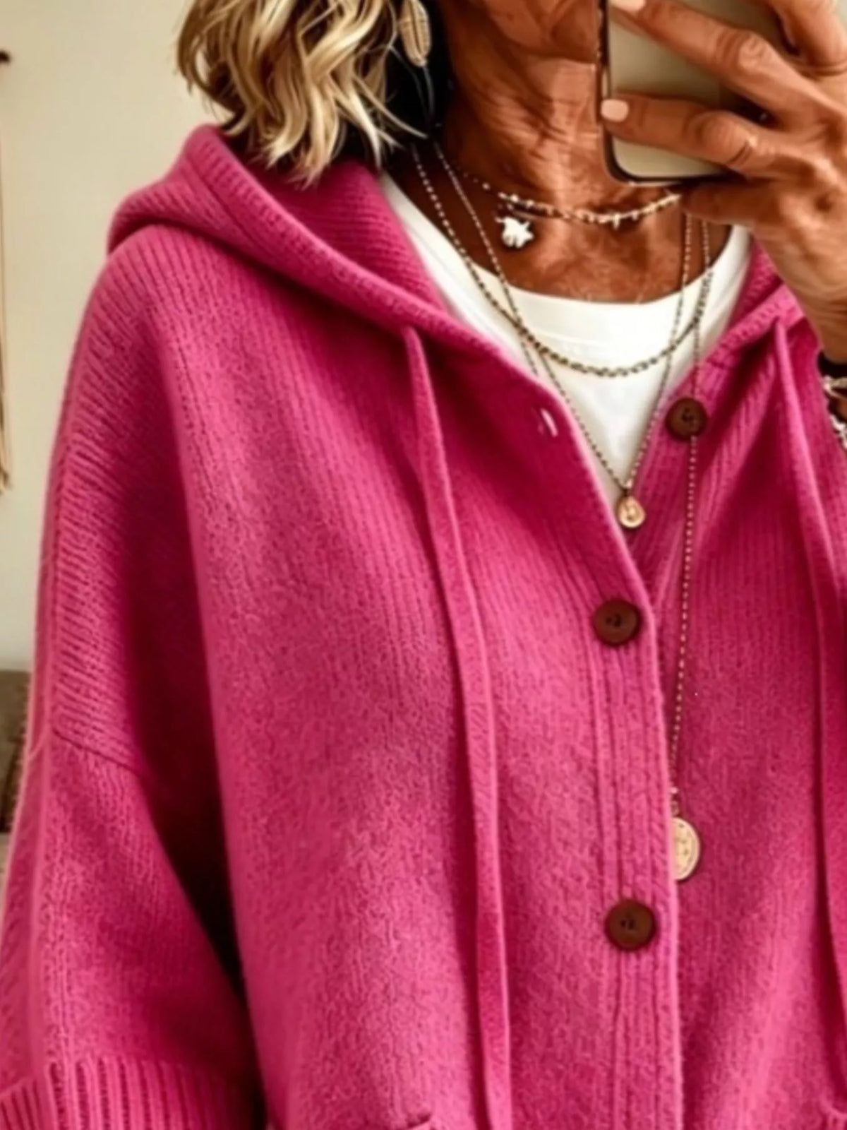 Full Size Hooded Button-Down Knit Cardigan Plus Size, view 8