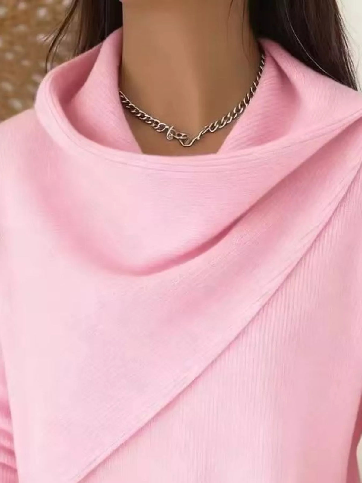 Full Size Solid Color Cowl Neck Sweater Plus Size