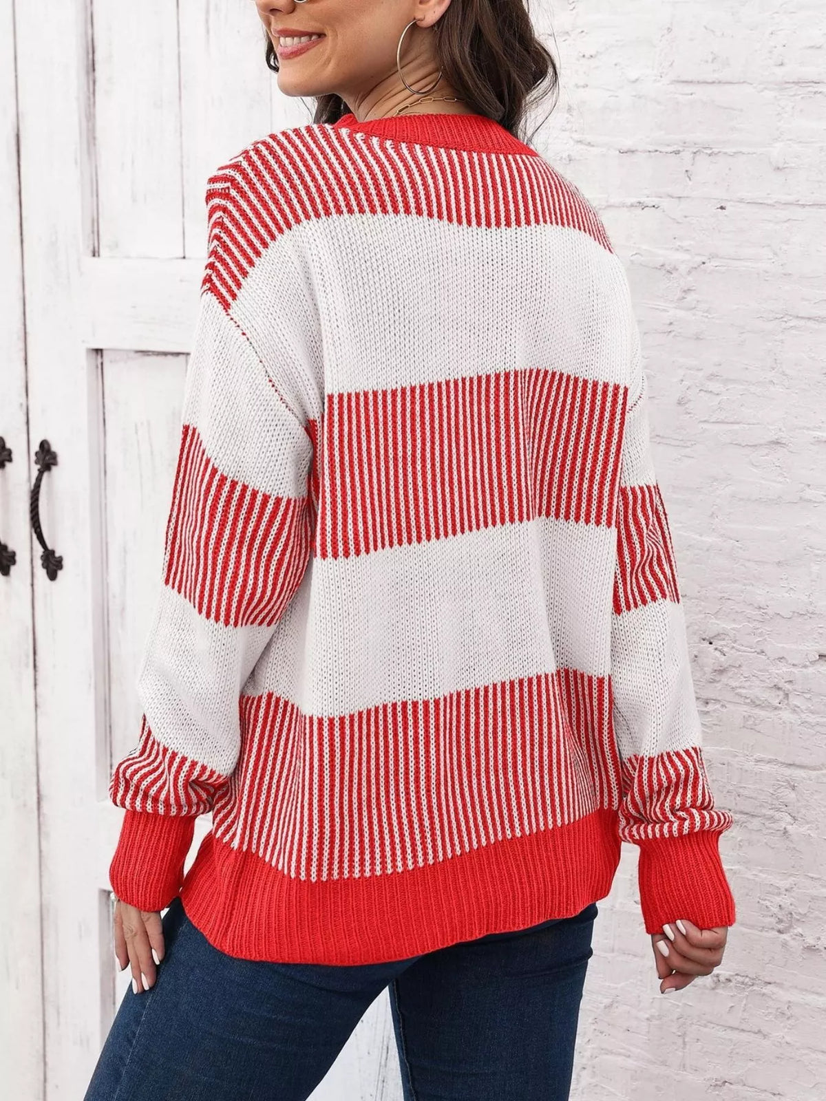 Full Size Striped Color Block Crew Neck Sweater Plus Size, view 3