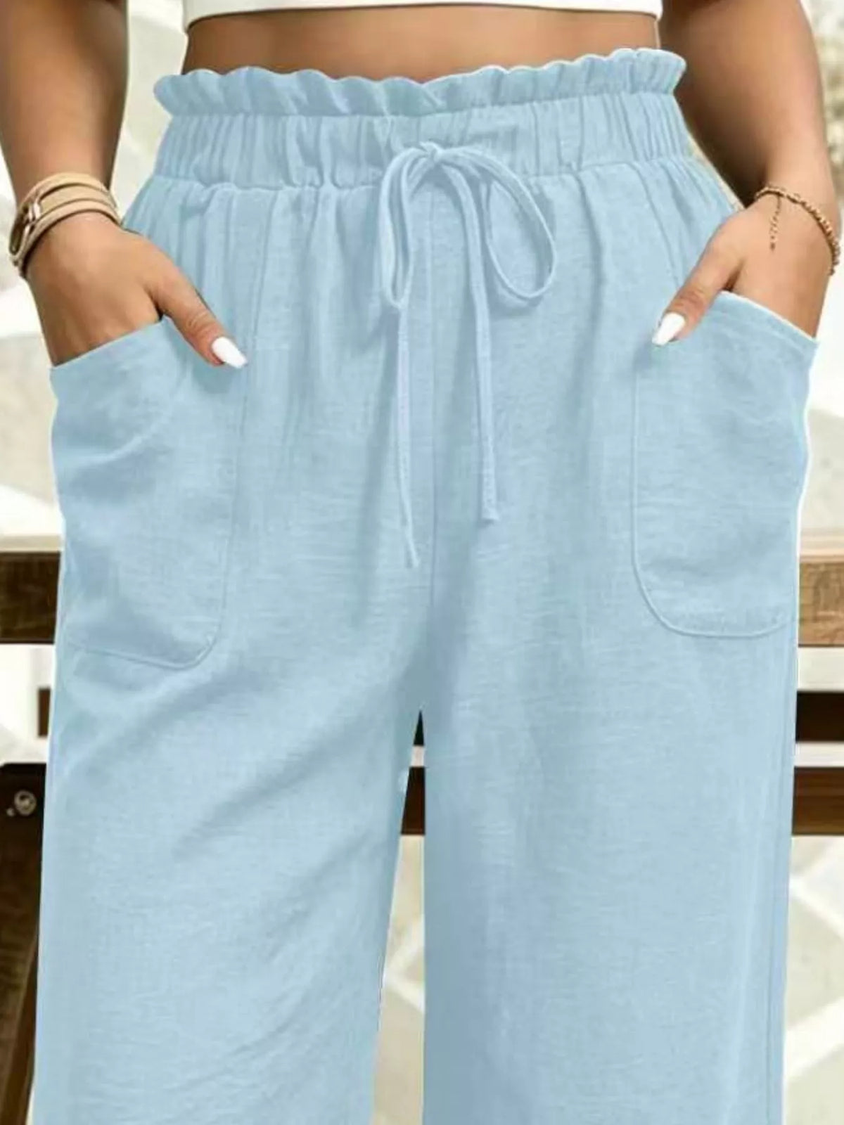 High-Waisted Drawstring Capris, view 5