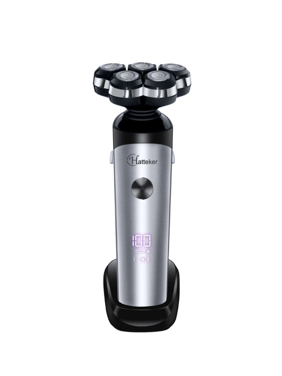 5-Head Rechargeable Electric Shaver with floating heads and LED display for smooth shaving.