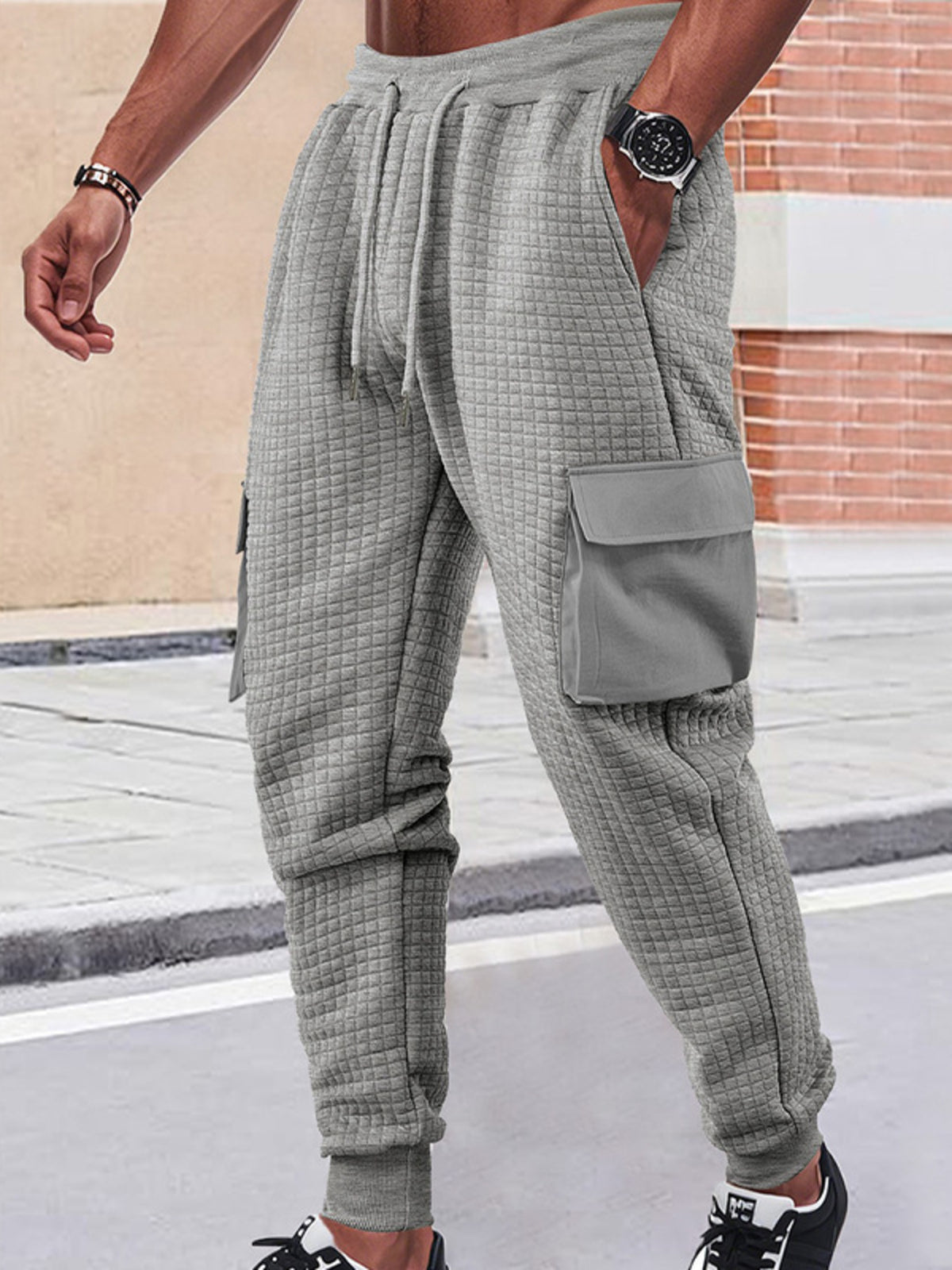 Men's Full Size Textured Cargo Joggers Plus Size