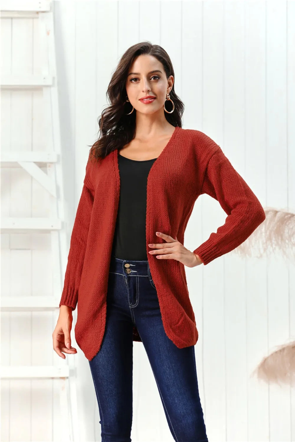 Open Front Long Sleeve Cardigan - Lilixa.store