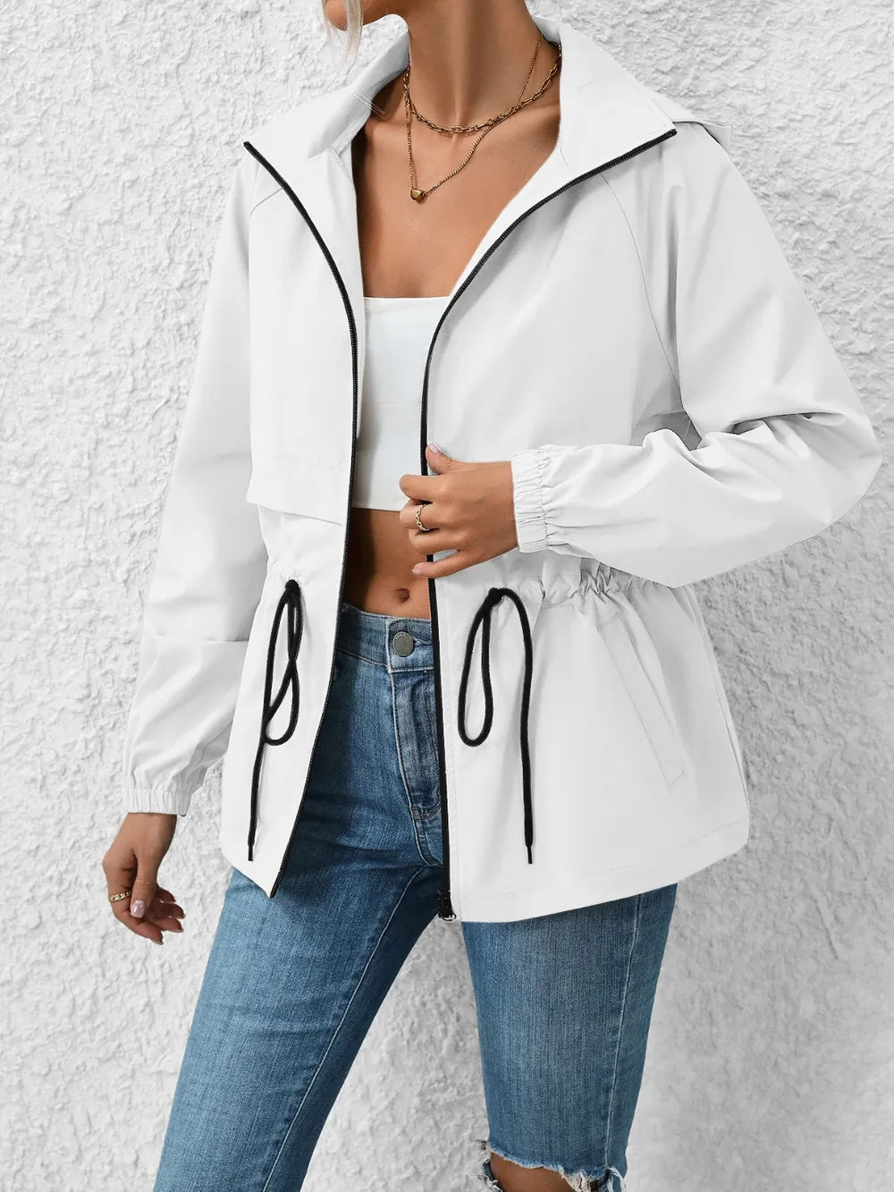 Ivy Lane Drawstring Zip Up Hooded Jacket, view 5