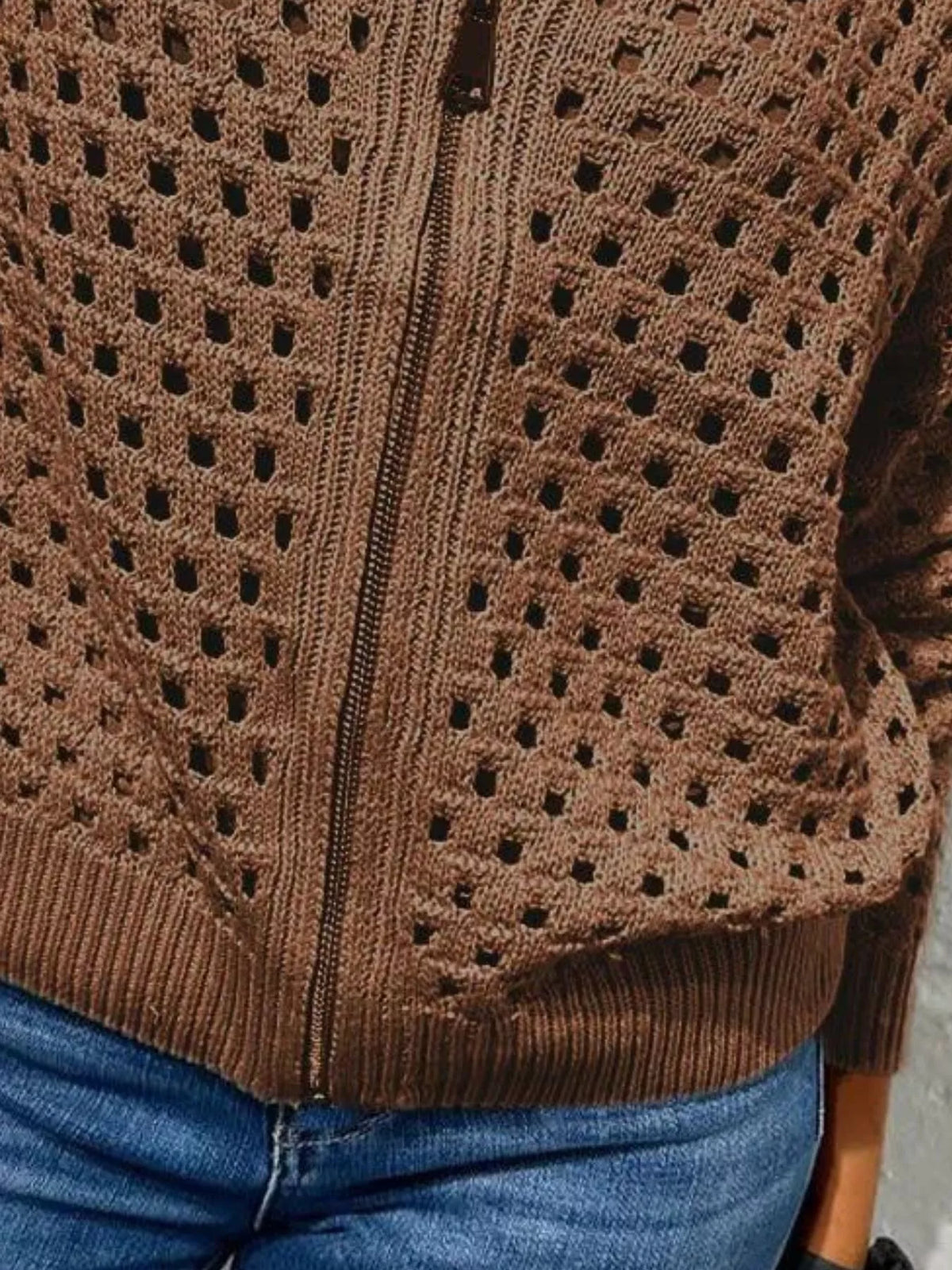 Full Size Crochet Knit Zip-Up Cardigan Plus Size - Lilixa.store