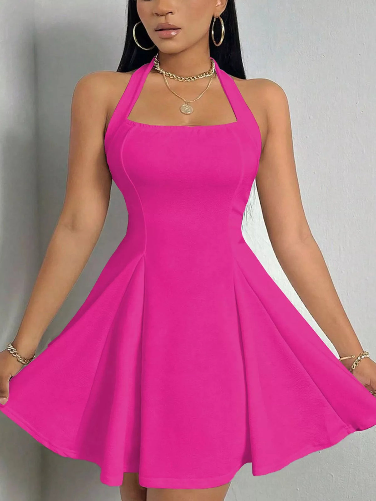 Halter Neck Sleeveless A-Line Mini Dress, view 2