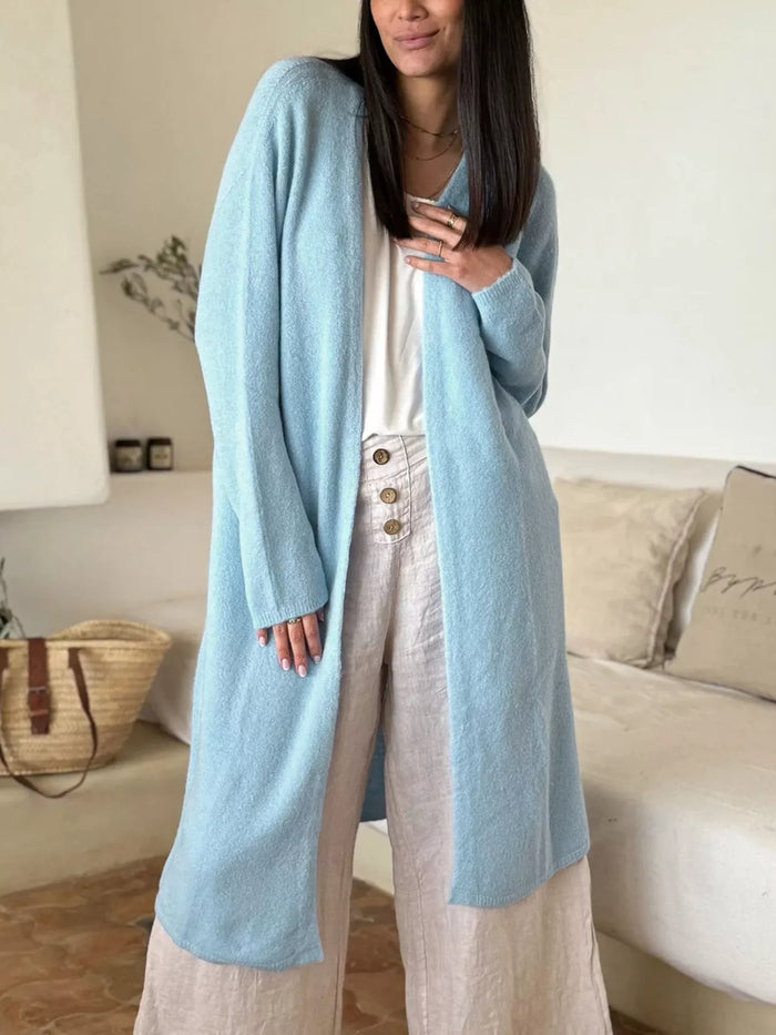 Soft Open-Front Longline Cardigan in Pastel Blue