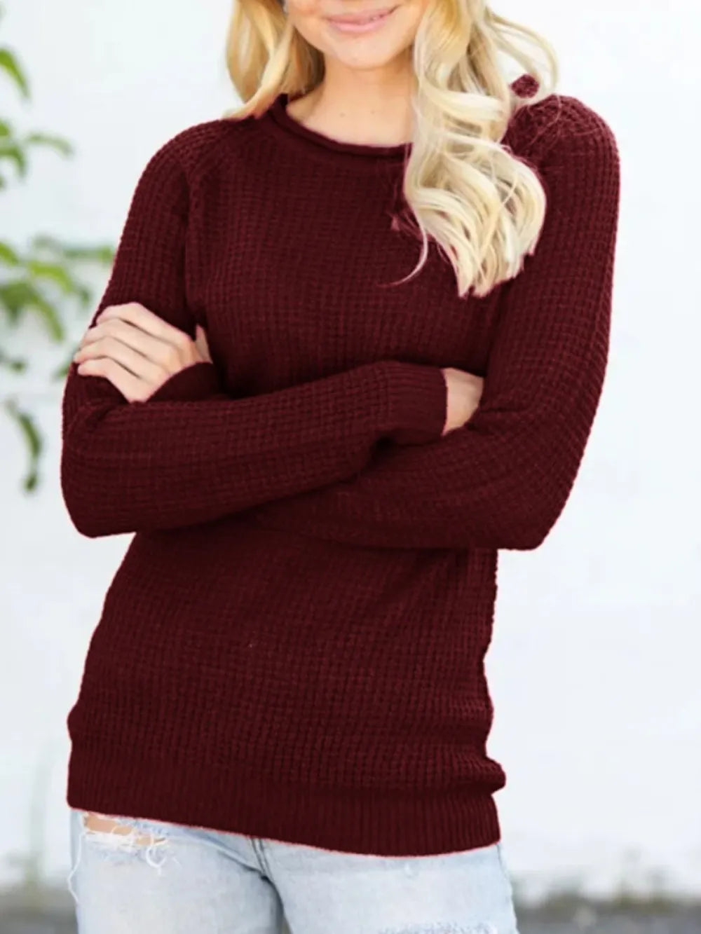 Round Neck Raglan Sleeve Sweater - Lilixa.store
