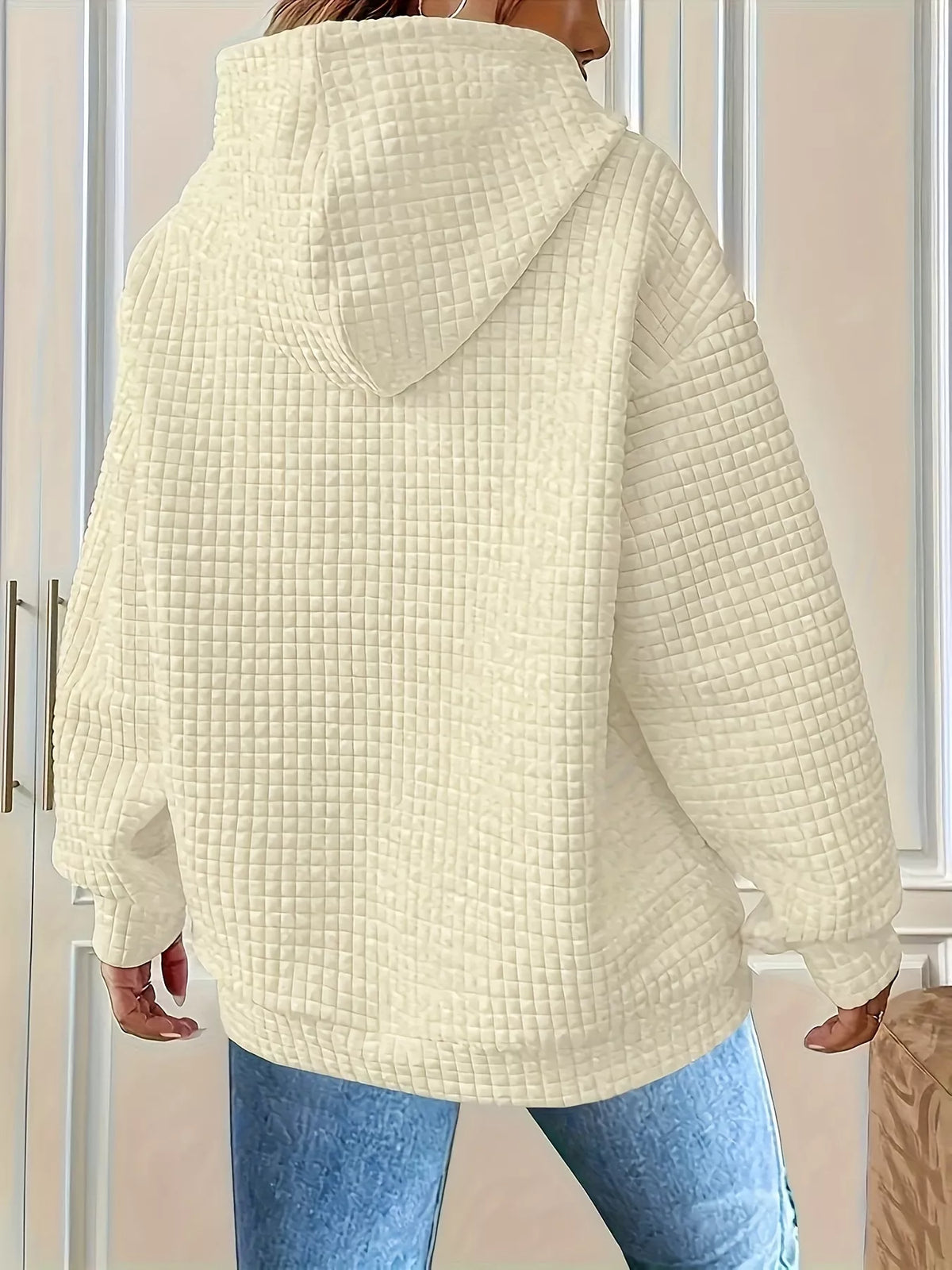 Textured Knit Drawstring Hoodie - Lilixa.store