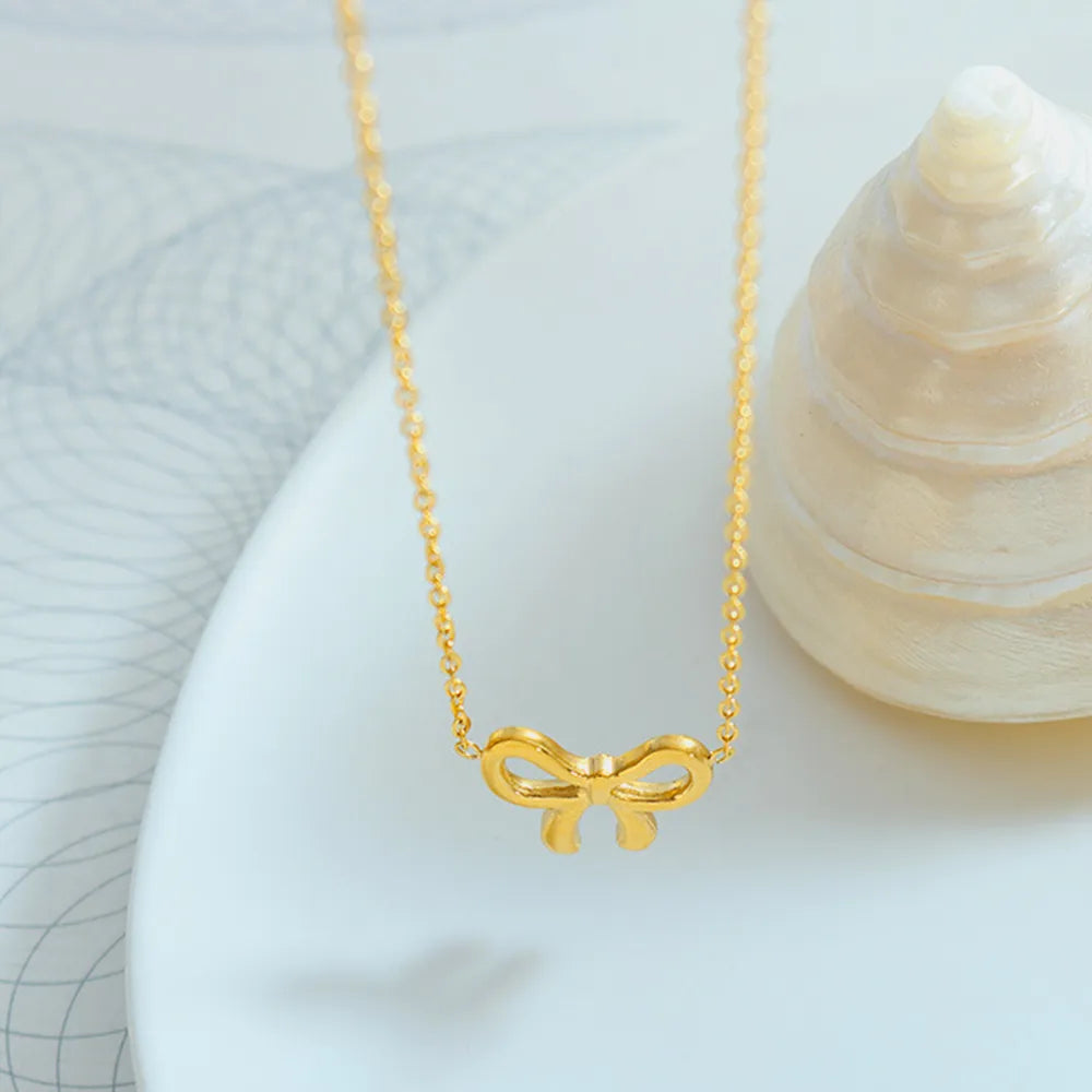 Gold-Plated Titanium Steel Bow Pendant Necklace - Lilixa.store