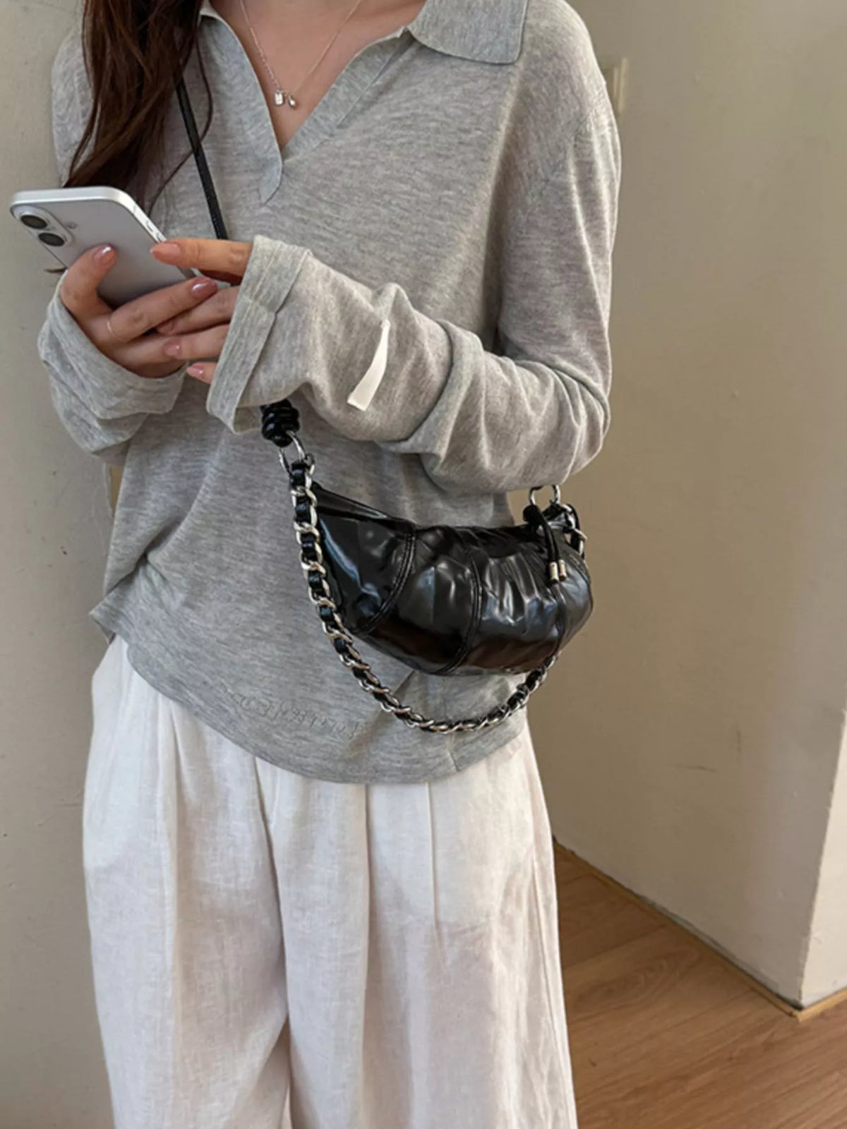 Ruched Crescent Crossbody Bag - Lilixa.store