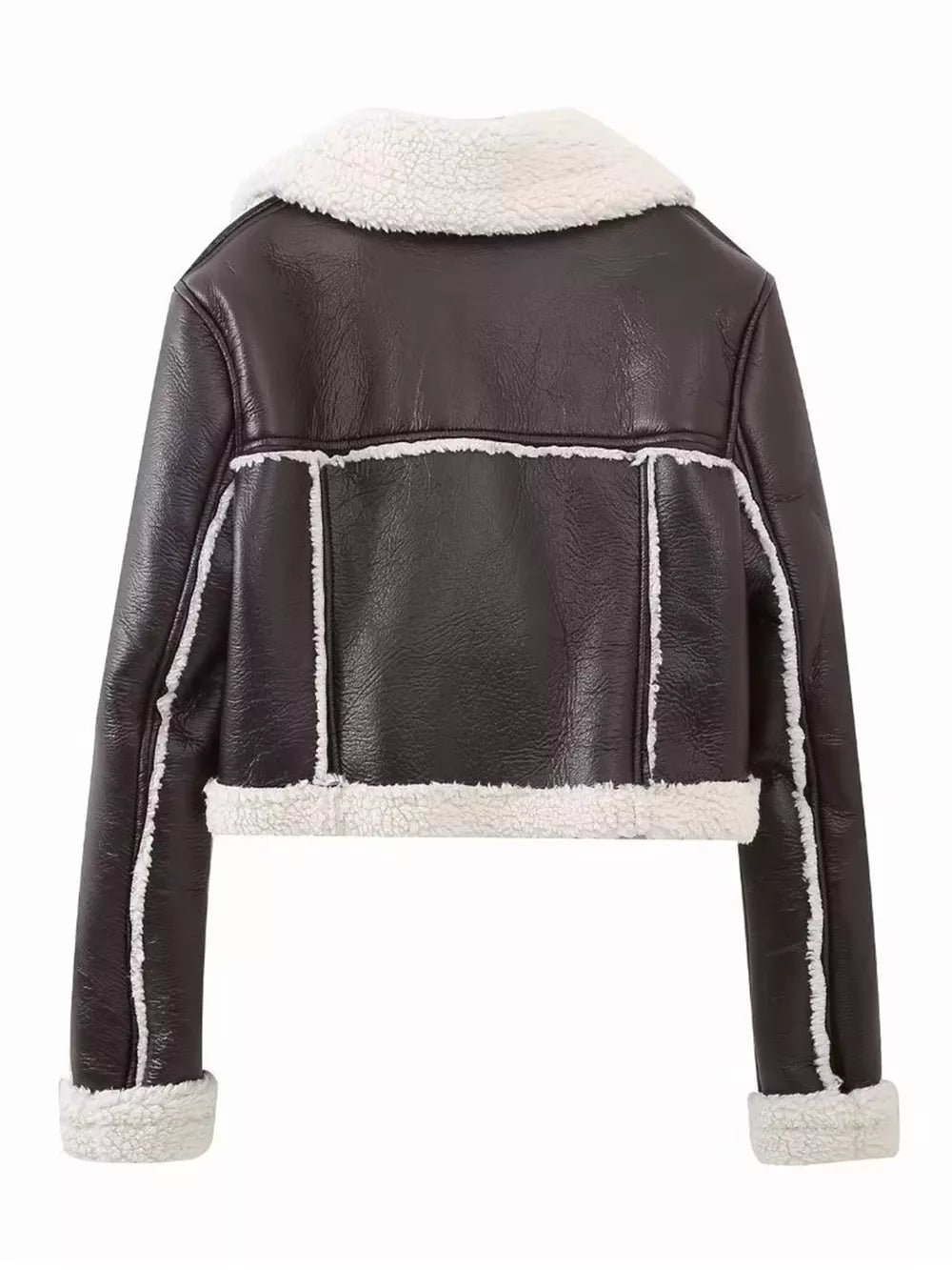 Collared Neck Long Sleeve Plush Cropped Jacket, view 4