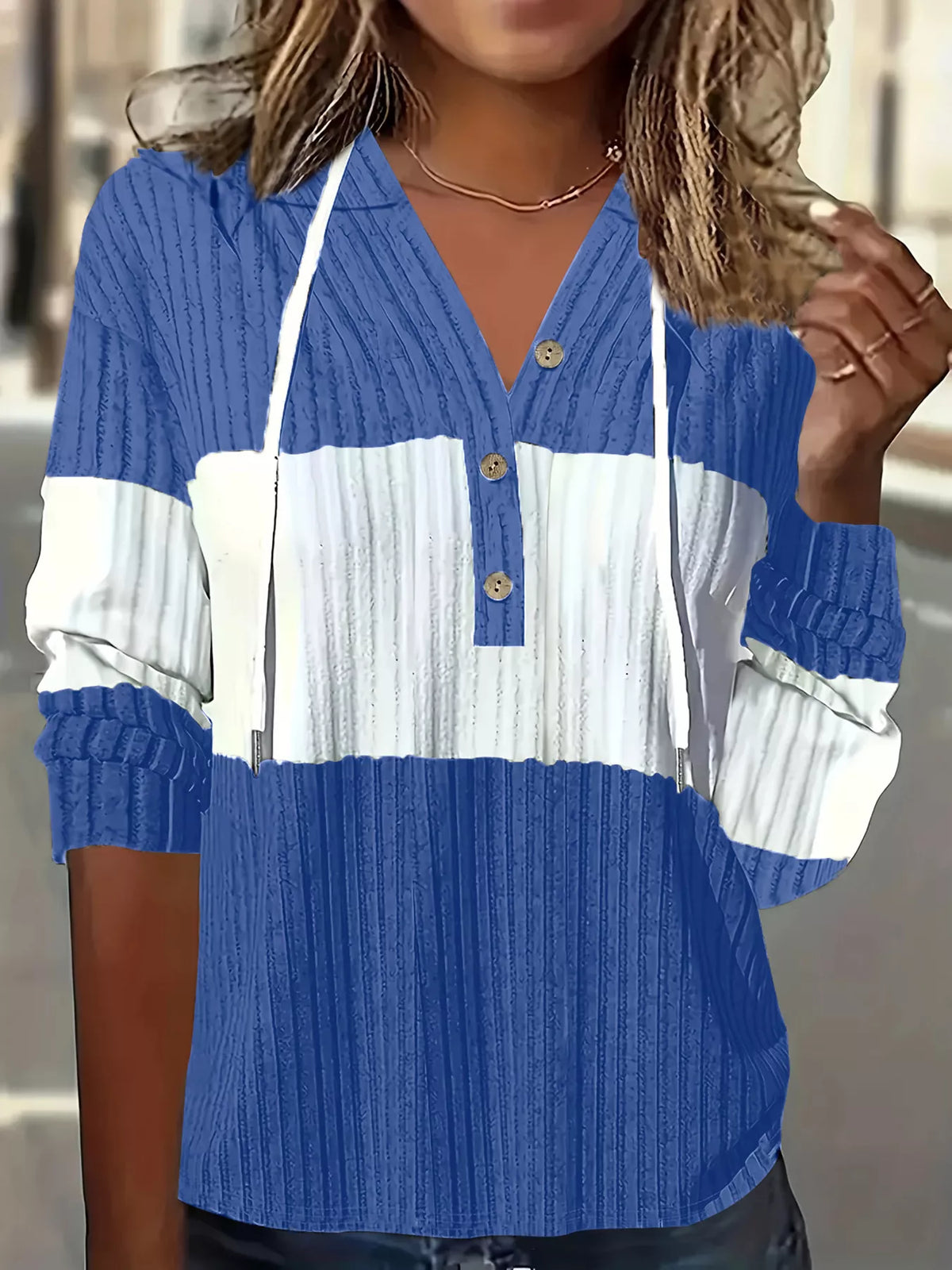 Color Block Drawstring Long Sleeve Hoodie - Lilixa.store