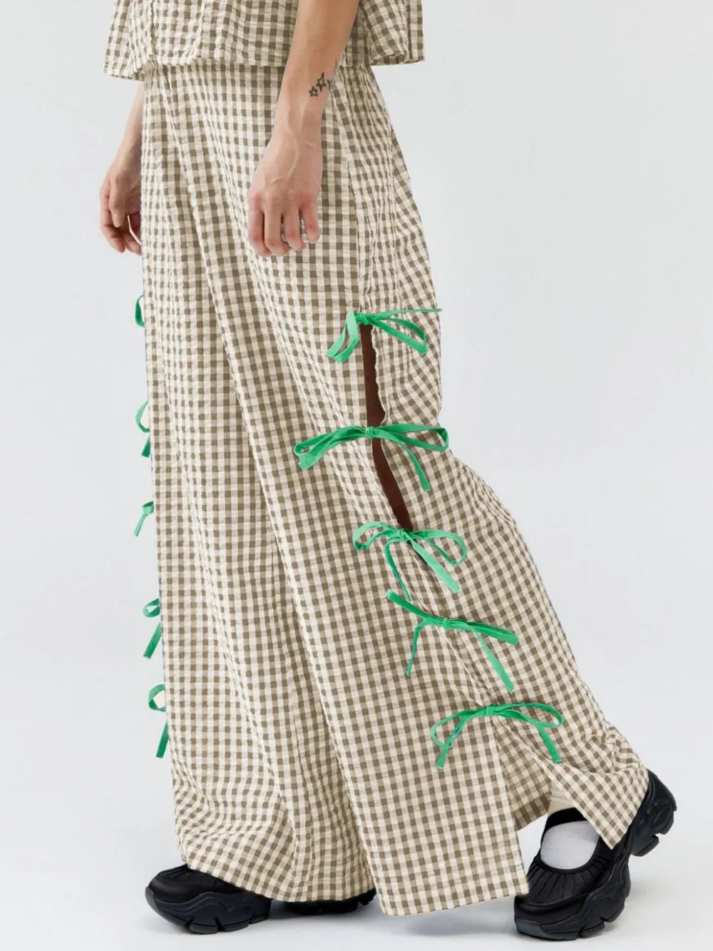 Side Tied Plaid Pants - Lilixa.store
