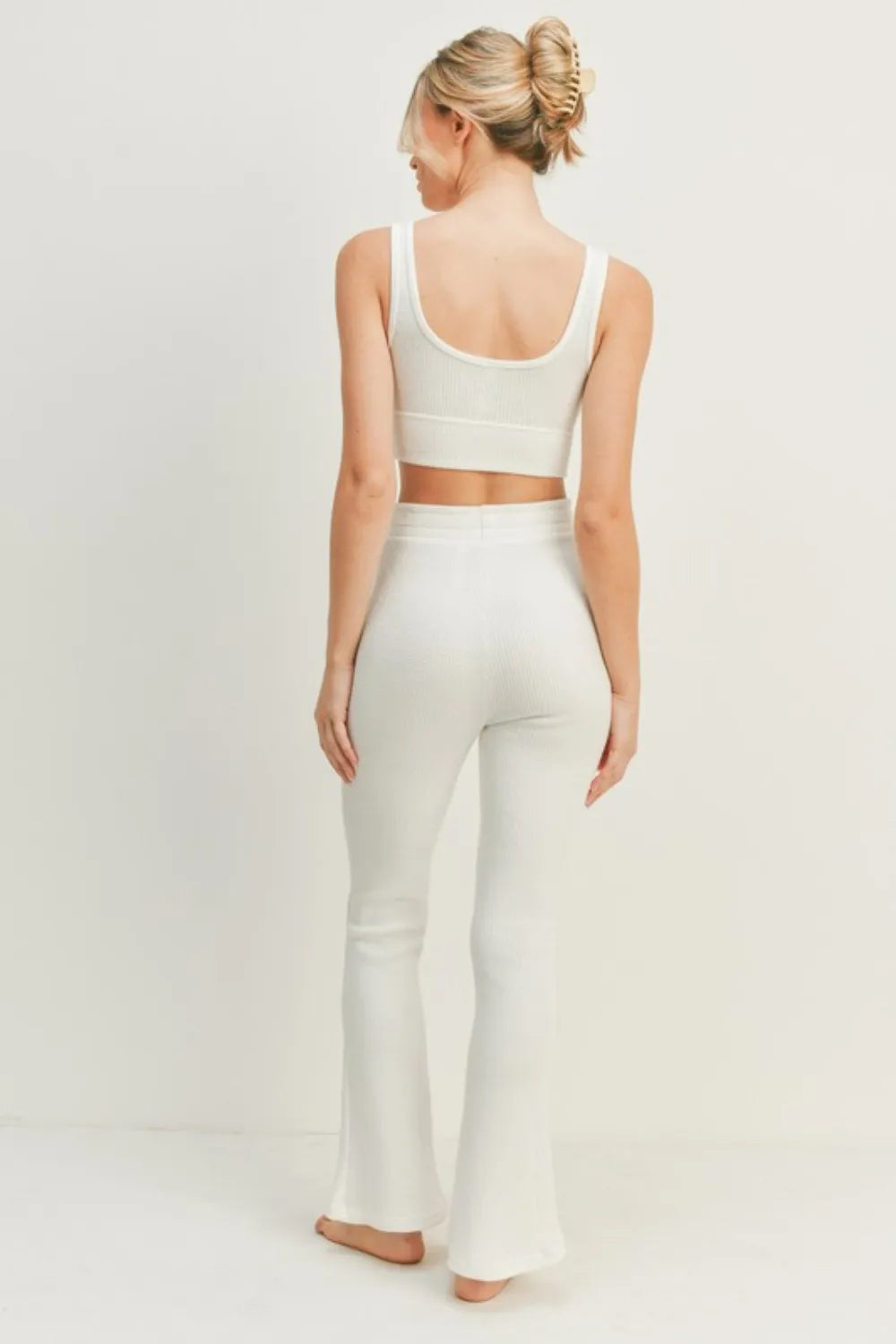 Kimberly C Waffle Tank and High Waist Flare Pants Set - Lilixa.store
