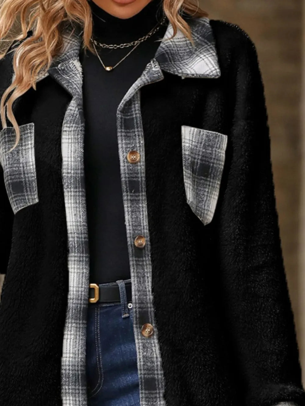 Plaid Contrast Dropped Shoulder Coat, view 14