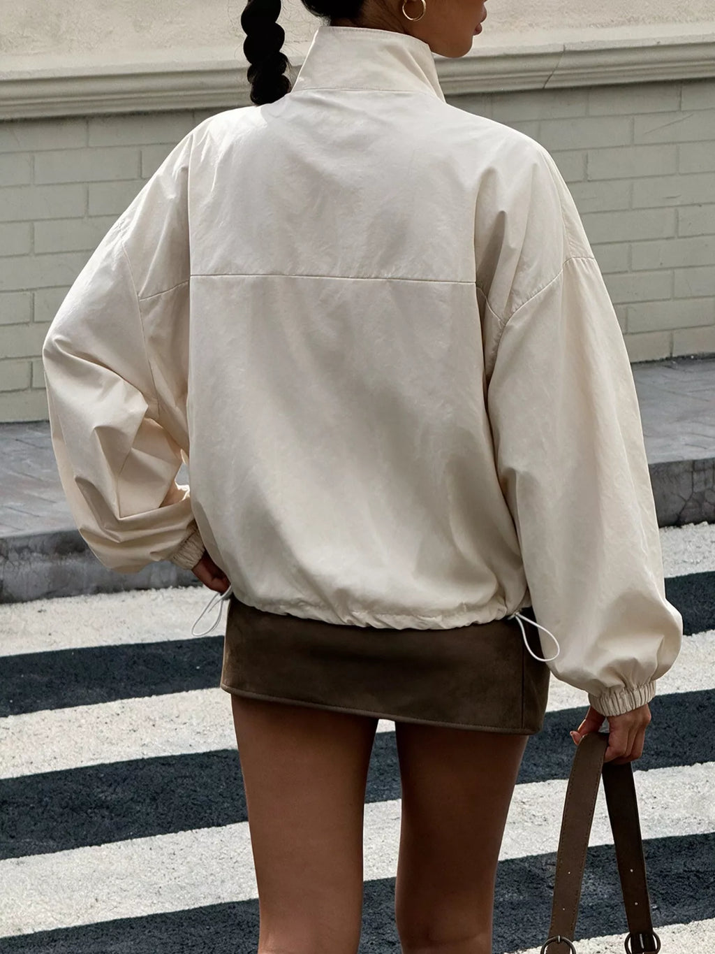Zip-Up Dropped Shoulder Jacket in Apricot, view 5