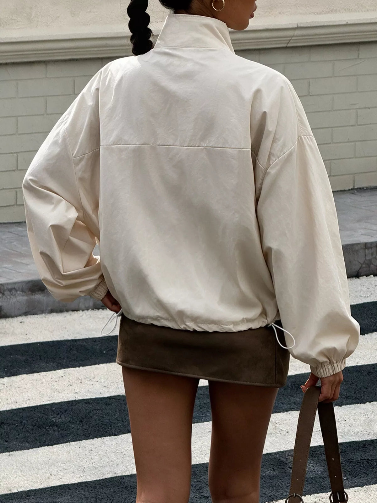 Zip-Up Dropped Shoulder Jacket
