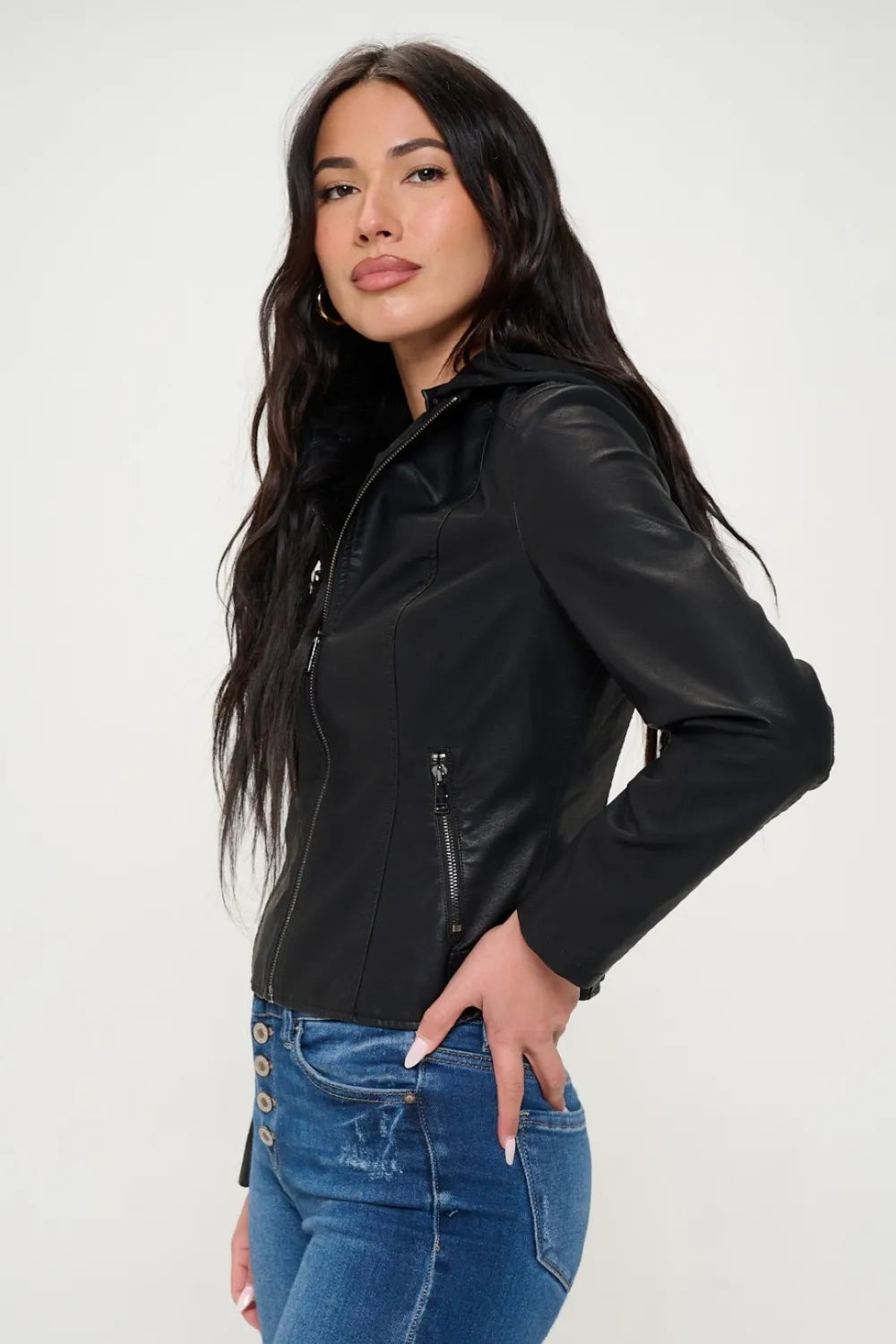 Coalition LA Zip Up Hooded Jacket in Black, view 3