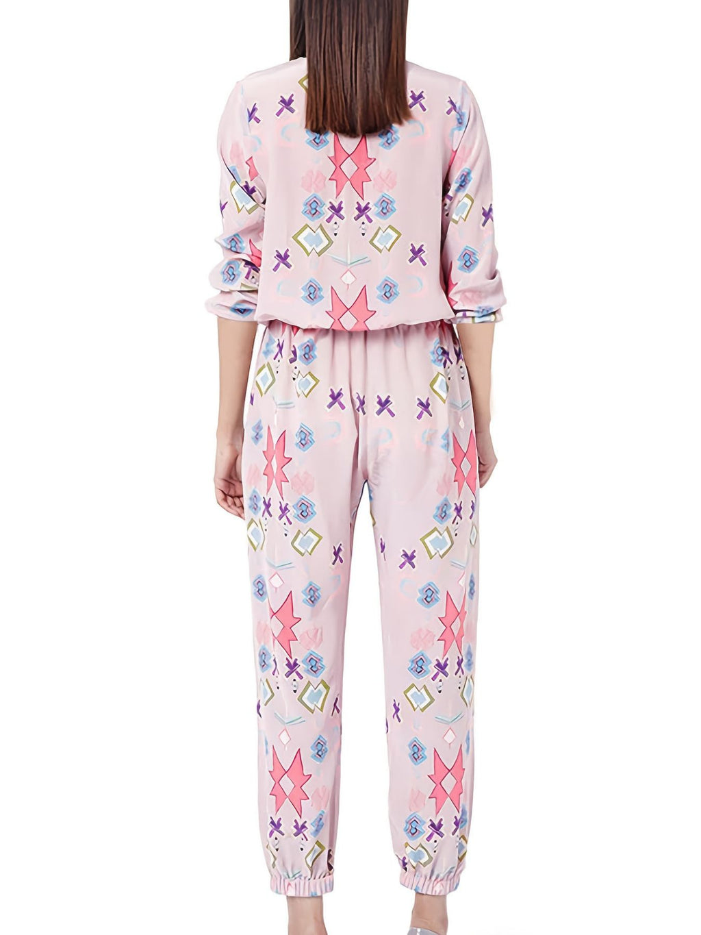 Printed Round Neck Long Sleeve Top and Pants Lounge Set - Lilixa.store