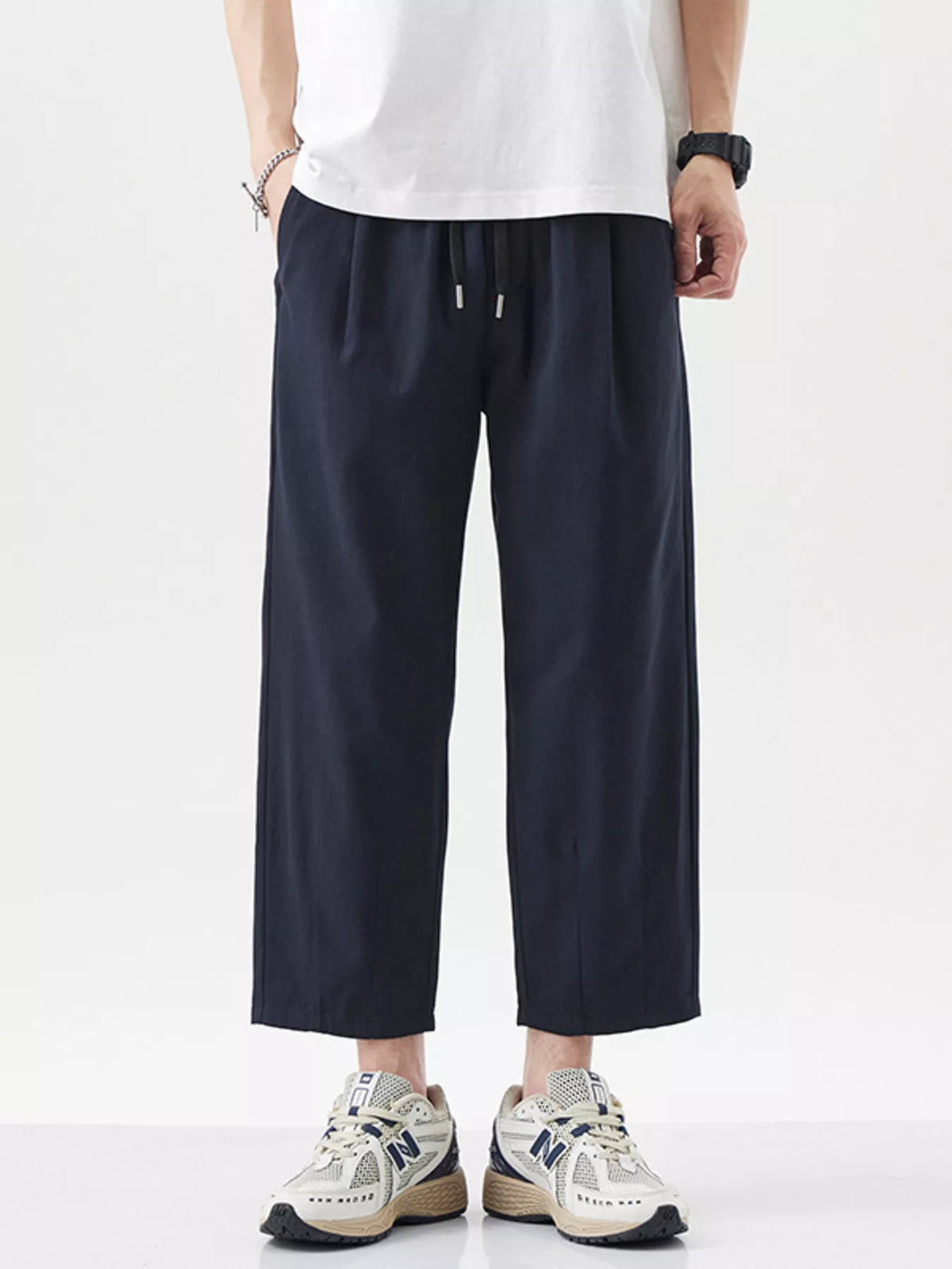Men's Plus Size Casual Loose Cropped Pants in Navy Blue