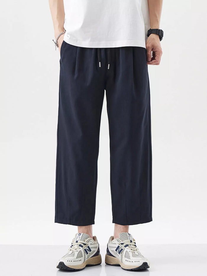 Men's Plus Size Casual Loose Cropped Pants in Navy Blue