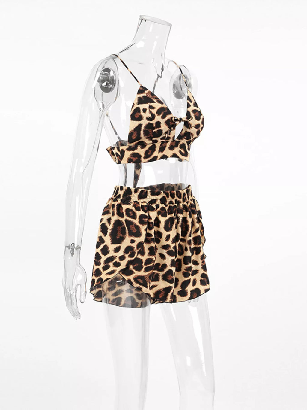 Leopard Cami & Cardigan and Shorts Three-Piece Lounge Set - Lilixa.store