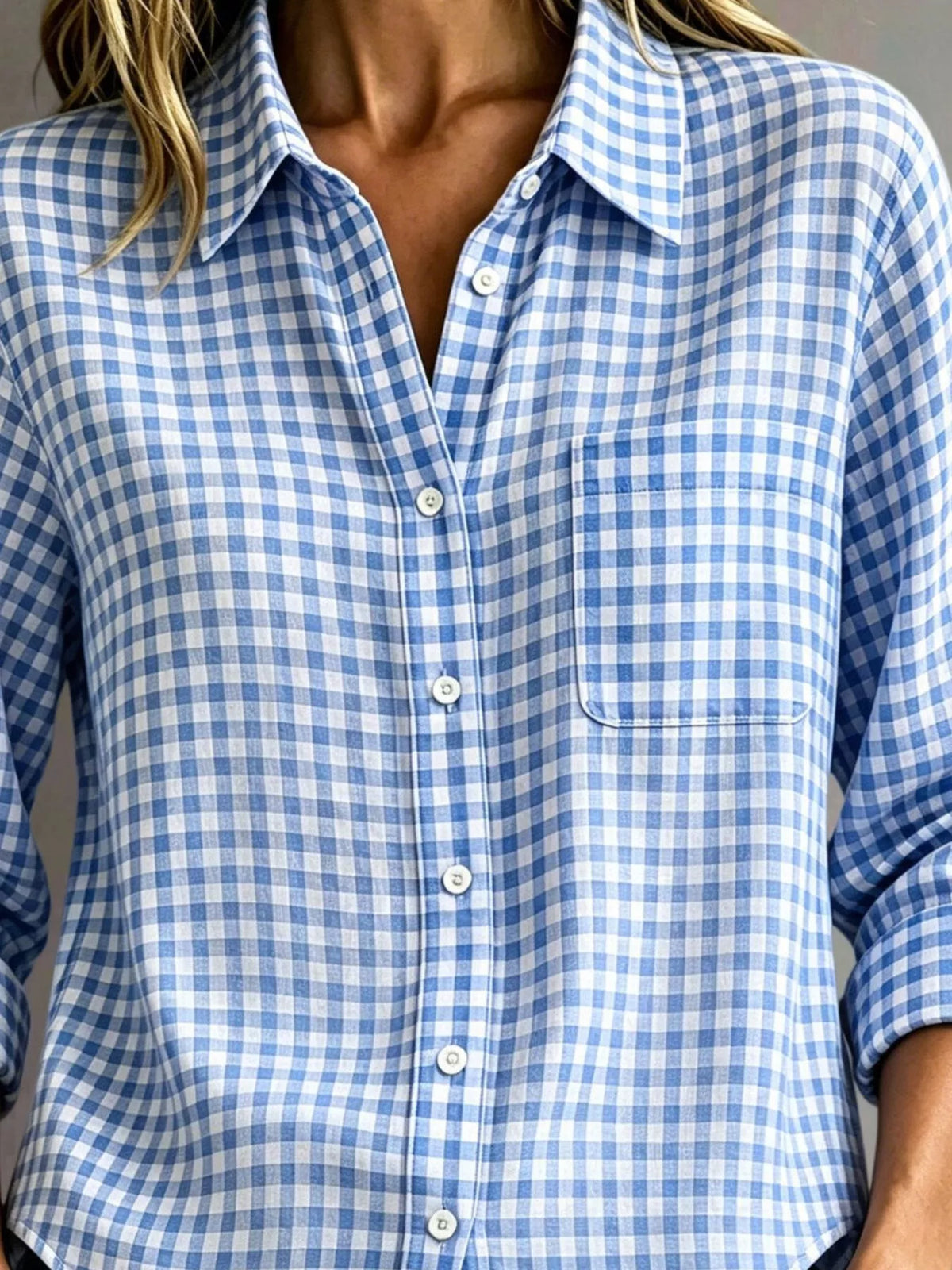 Gingham Button-Down Long Sleeve Shirt