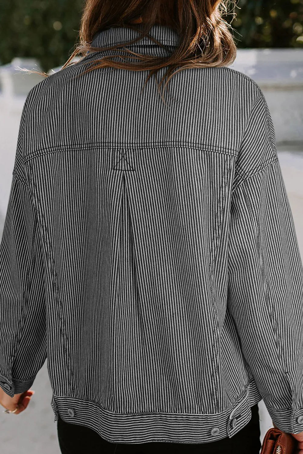 Striped Button Up Long Sleeve Denim Jacket - Lilixa.store