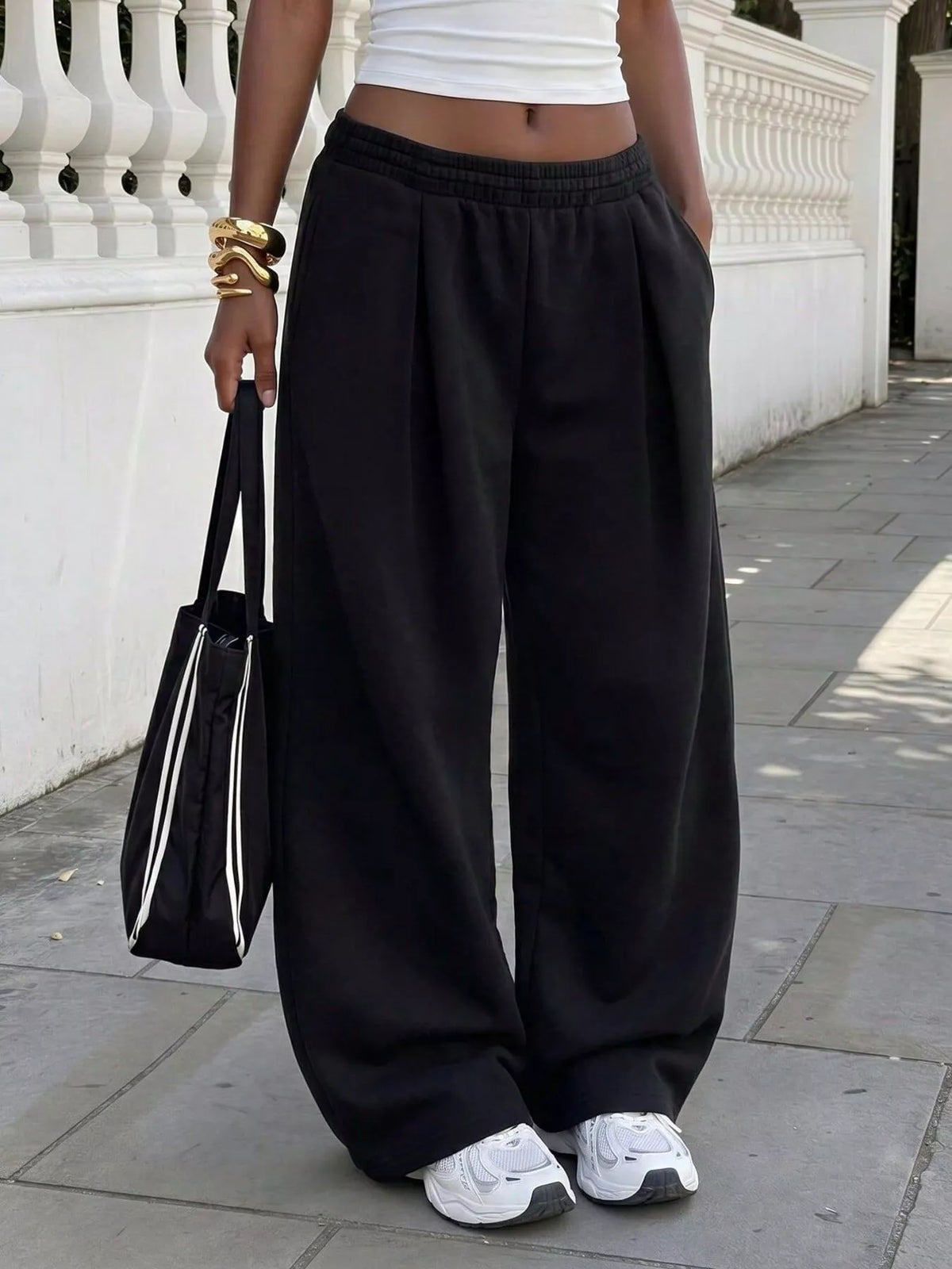 Elastic Waist Wide-Leg Sweatpants - Lilixa.store
