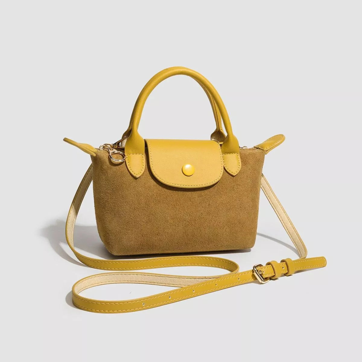 Stylish Two-Tone Suede Crossbody Bag in Yellow-brown
