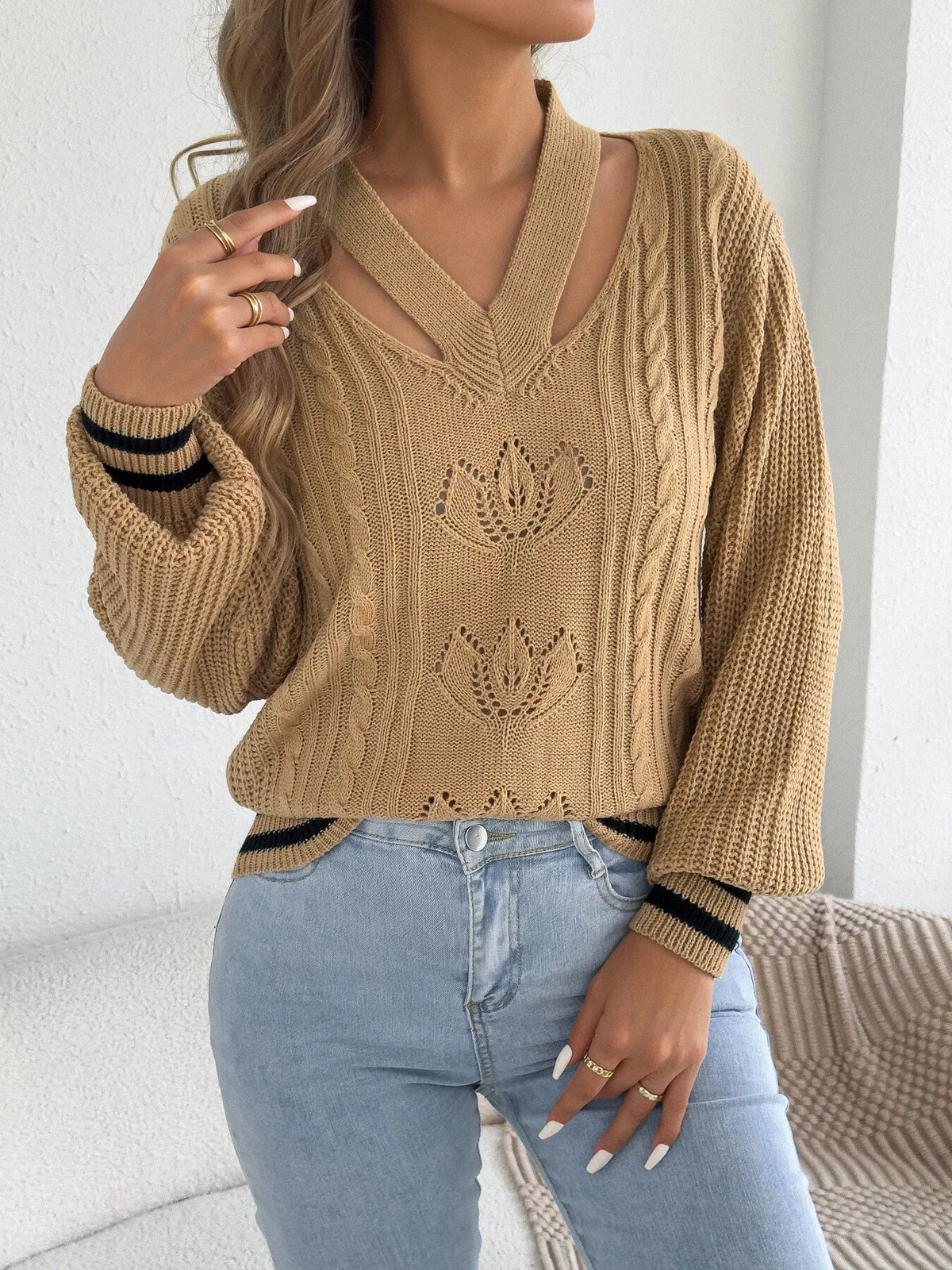 Cutout Cable Knit Sweater
