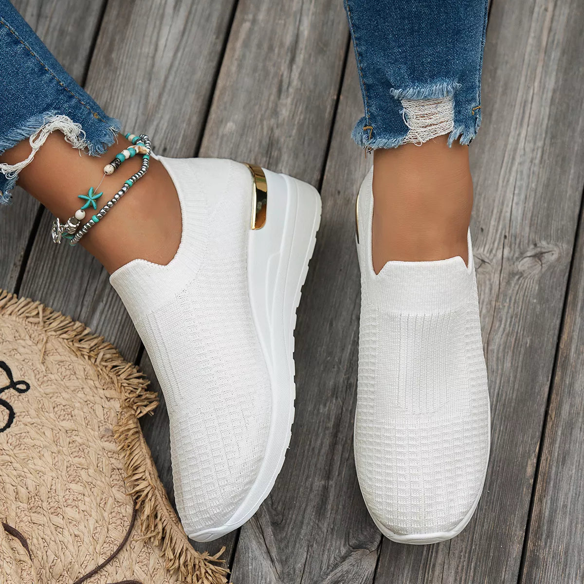 Mesh Round Toe Wedge Athletic - Lilixa.store