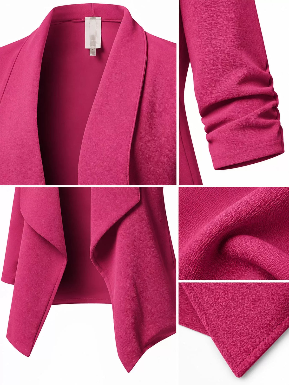 Full Size Open Front Drape Blazer with 3/4 Ruched Sleeves Plus Size, view 25