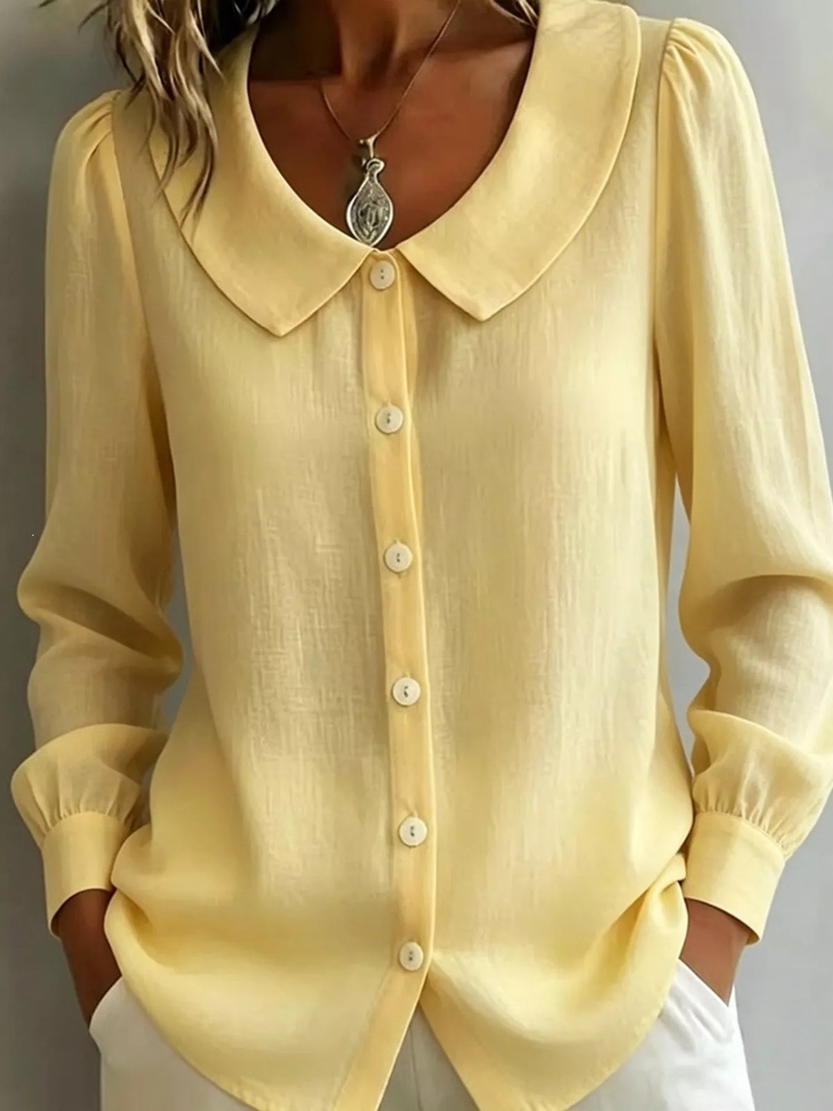 Full Size Peter Pan Collar Button-Down Shirt Plus Size - Lilixa.store