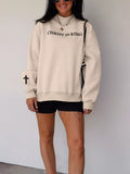 CHRIST IS KING Embroidery High Neck Baggy Sweatshirt - Lilixa.store