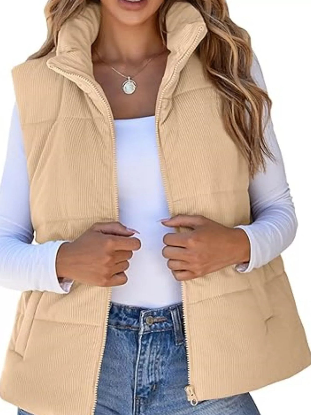 Corduroy Zip Up Vest Coat - Lilixa.store