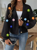 3D Floral Appliques Button Up Cardigan - Lilixa.store